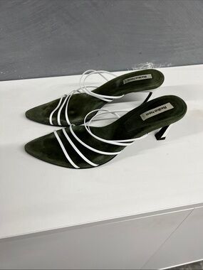 Reike Nen Olive Suede Pointed-Strap Mid Heels